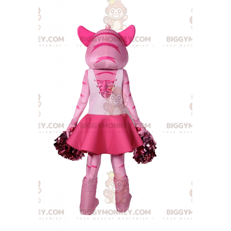 BIGGYMONKEY™ Mascot Costume Pink Cat In Cheerleader Outfit –