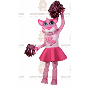 BIGGYMONKEY™ Mascot Costume Pink Cat In Cheerleader Outfit –