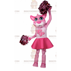BIGGYMONKEY™ Maskottchenkostüm Rosa Katze im Cheerleader-Outfit