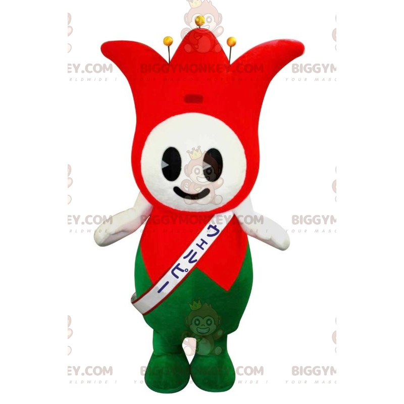 Rode en groene tulp koning Jester BIGGYMONKEY™ mascottekostuum