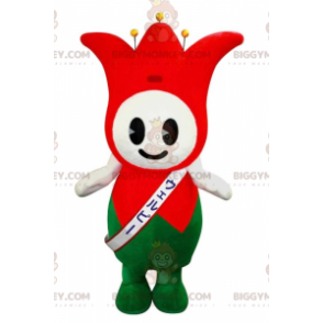 Disfraz de mascota BIGGYMONKEY™ Rey Jester tulipán rojo y verde