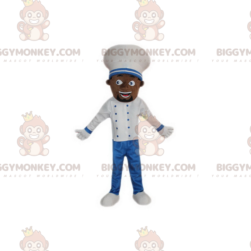 Costume de mascotte BIGGYMONKEY™ de chef souriant -