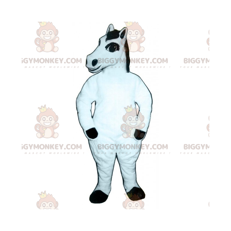 BIGGYMONKEY™ Maskottchenkostüm Weißes Pferd mit schwarzer Mähne