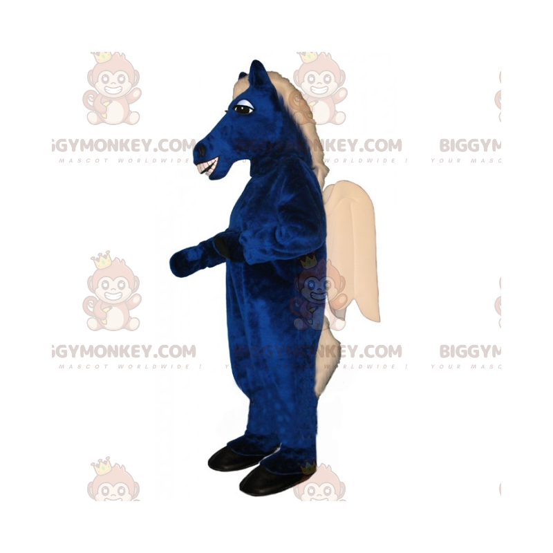 Blauw paard en witte vleugels BIGGYMONKEY™ mascottekostuum -