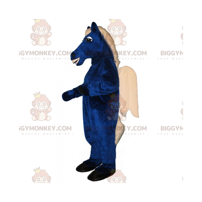 Costume da mascotte BIGGYMONKEY™ con ali bianche e cavallo blu
