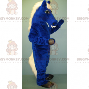 BIGGYMONKEY™ mascottekostuum met blauw paard en witte manen -