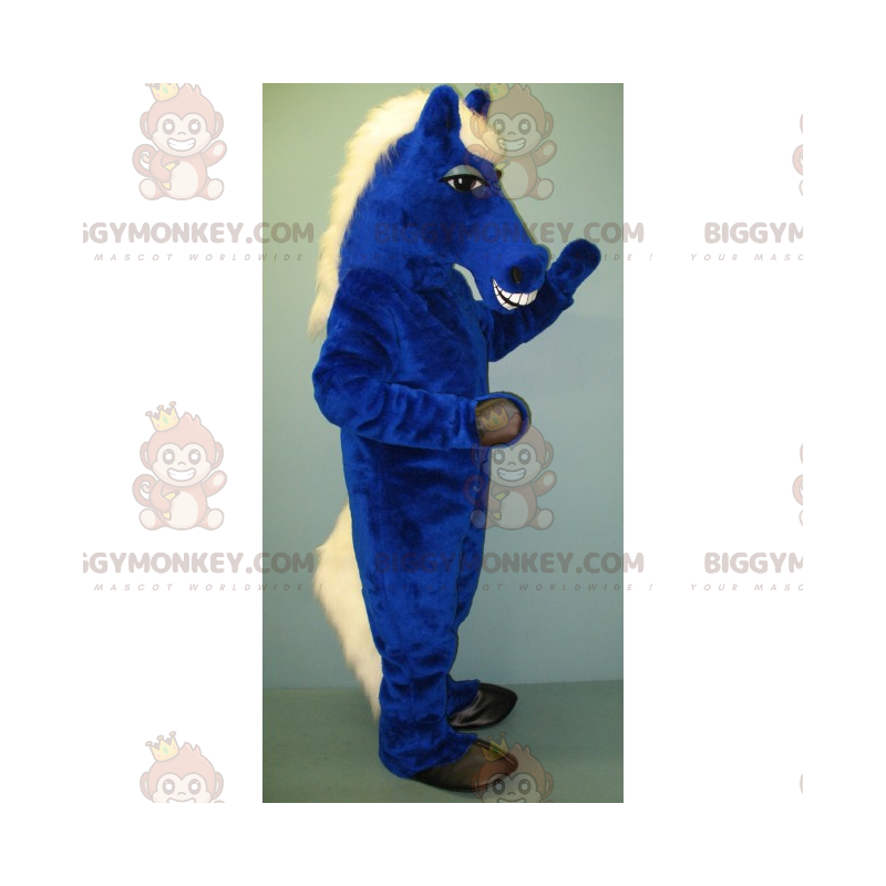 Blaues Pferd und weiße Mähne BIGGYMONKEY™ Maskottchen-Kostüm -