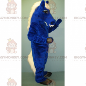 Blaues Pferd und weiße Mähne BIGGYMONKEY™ Maskottchen-Kostüm -