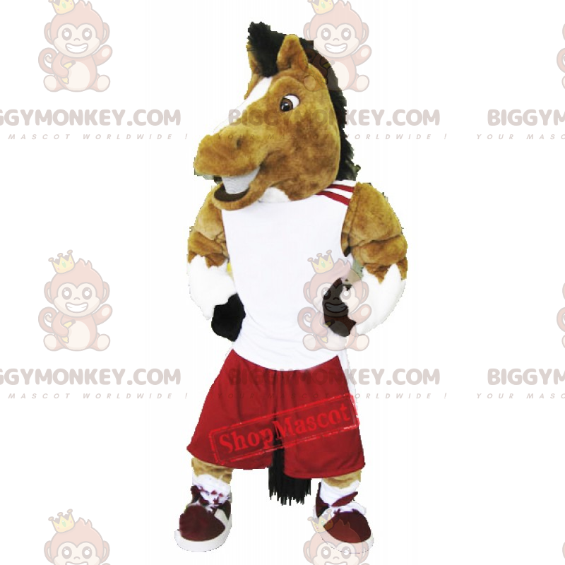 Kostým maskota koně BIGGYMONKEY™ ve sportovním oblečení –