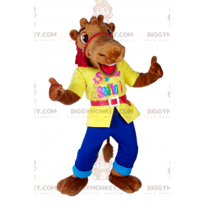 Costume da mascotte BIGGYMONKEY™ cammello sorridente con abito