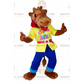 Costume da mascotte BIGGYMONKEY™ cammello sorridente con abito