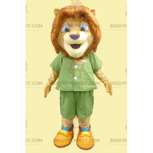 BIGGYMONKEY™ lille løveunge maskotkostume i grønt outfit -