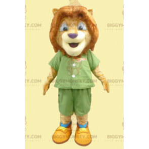 BIGGYMONKEY™ Little Lion Cub Mascot Costume In Green Outfit -