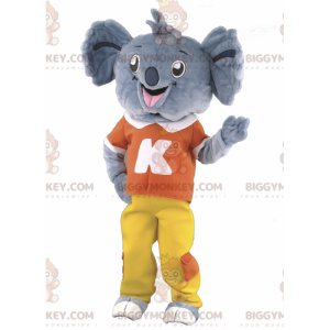 BIGGYMONKEY™ Maskotdräkt Grå Koala i röd och gul outfit -