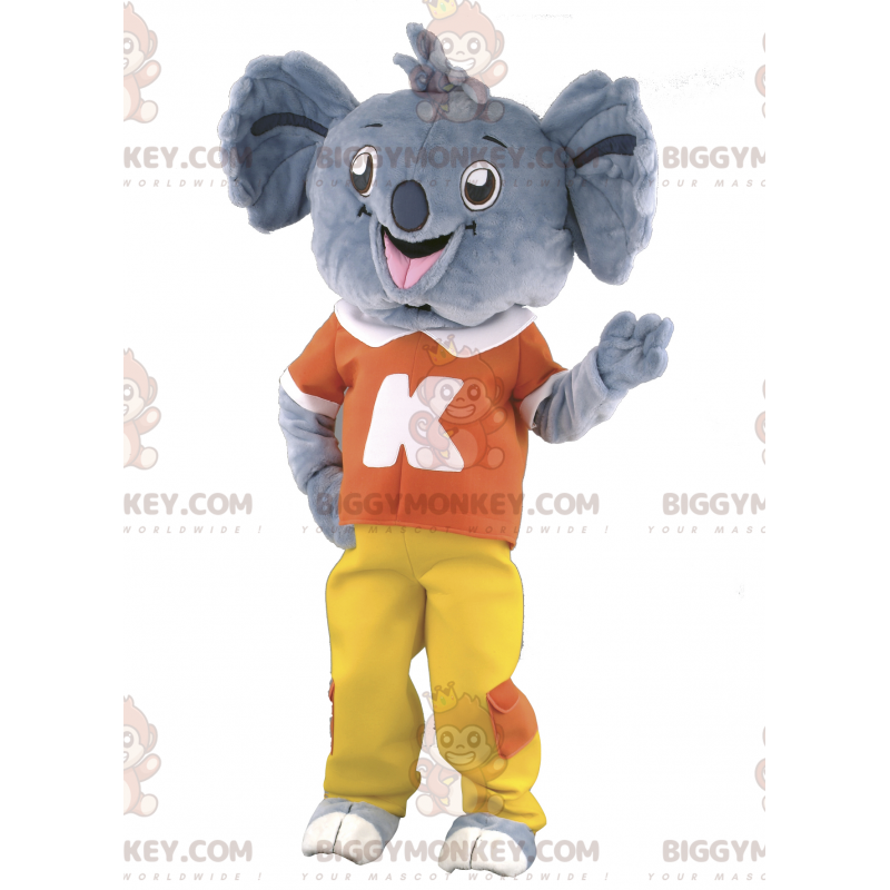 BIGGYMONKEY™ Maskotdräkt Grå Koala i röd och gul outfit -