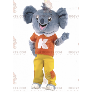 BIGGYMONKEY™ Maskotdräkt Grå Koala i röd och gul outfit -