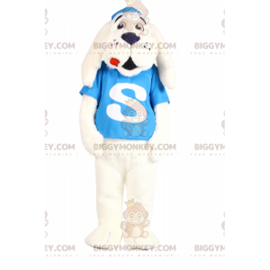 BIGGYMONKEY™ Weißes langohriges Hundemaskottchen-Kostüm -