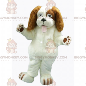 Kostium maskotki białego psa BIGGYMONKEY™ z długimi brązowymi