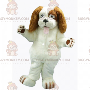 Traje de mascote de cachorro branco com orelhas compridas e