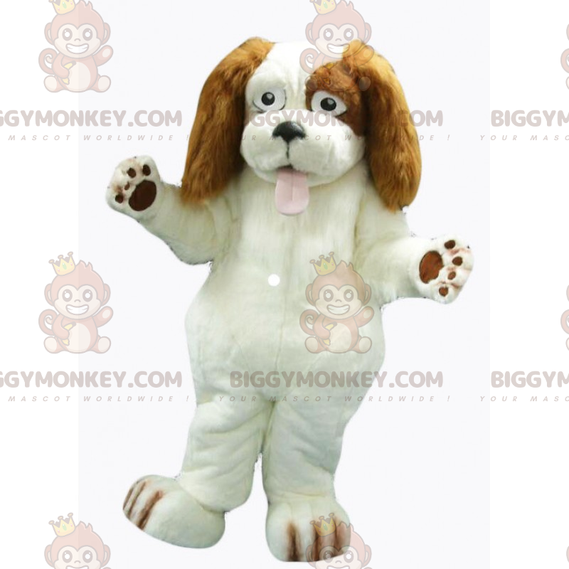 BIGGYMONKEY™ hvid hund med lange brune ører maskotkostume -