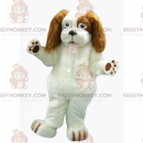 BIGGYMONKEY™ hvid hund med lange brune ører maskotkostume -