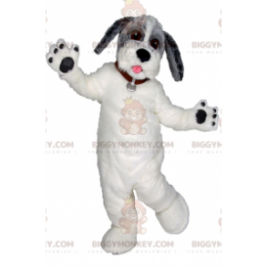 Costume de mascotte BIGGYMONKEY™ de chien blanc et tête grise -