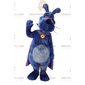 Fantasia de mascote BIGGYMONKEY™ Cachorro Azul com Capa Roxa –