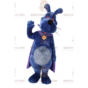 Kostým maskota BIGGYMONKEY™ Modrý pes s fialovým pláštěm –