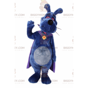 BIGGYMONKEY™ Mascot Costume Blue Dog with Purple Cape –