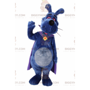 BIGGYMONKEY™ Maskottchenkostüm Blauer Hund mit violettem Umhang