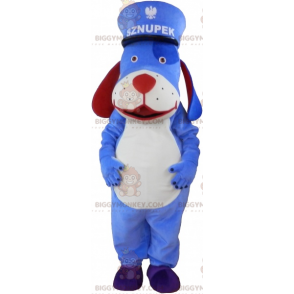 Blauwe hond BIGGYMONKEY™ mascottekostuum met pet -