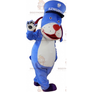 Blauer Hund BIGGYMONKEY™ Maskottchen-Kostüm mit Mütze -