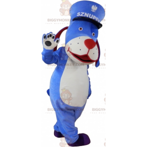 Blauer Hund BIGGYMONKEY™ Maskottchen-Kostüm mit Mütze -