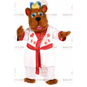 Costume de mascotte BIGGYMONKEY™ de chien en peignoir blanc a