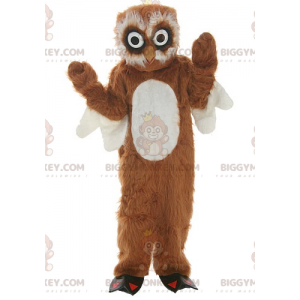 Alle harige bruine en witte uil BIGGYMONKEY™ mascottekostuum -