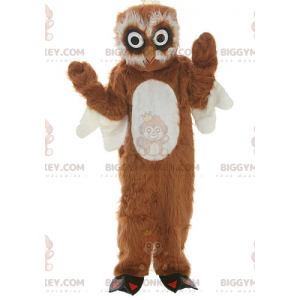 Costume de mascotte BIGGYMONKEY™ de hibou marron et blanc tout