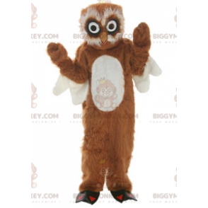 Costume de mascotte BIGGYMONKEY™ de hibou marron et blanc tout