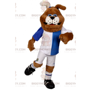 BIGGYMONKEY™ Dog Mascot Costume In Blue And White Soccer Outfit