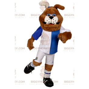 BIGGYMONKEY™ hundmaskotdräkt i blå och vit fotbollsdräkt -