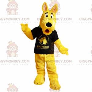 Costume mascotte cane giallo BIGGYMONKEY™ con maglietta nera -