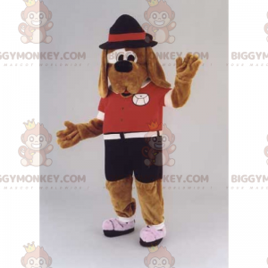 Kostým maskota psa BIGGYMONKEY™ s dlouhými ušima a kloboukem –