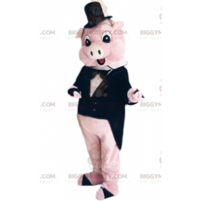 Disfraz de mascota Pink Pig BIGGYMONKEY™ con traje de corbata -