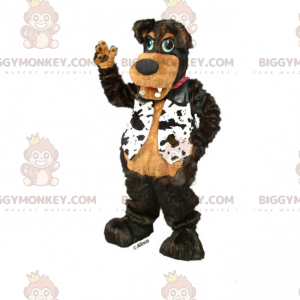 Musta koira BIGGYMONKEY™ maskottiasu mustavalkotakilla -