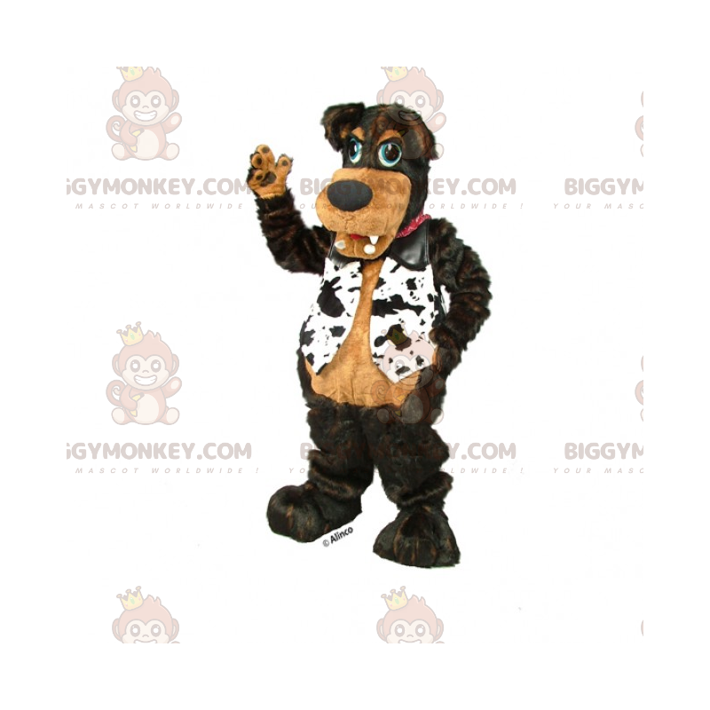 Kostým maskota černého psa BIGGYMONKEY™ s černou a bílou bundou