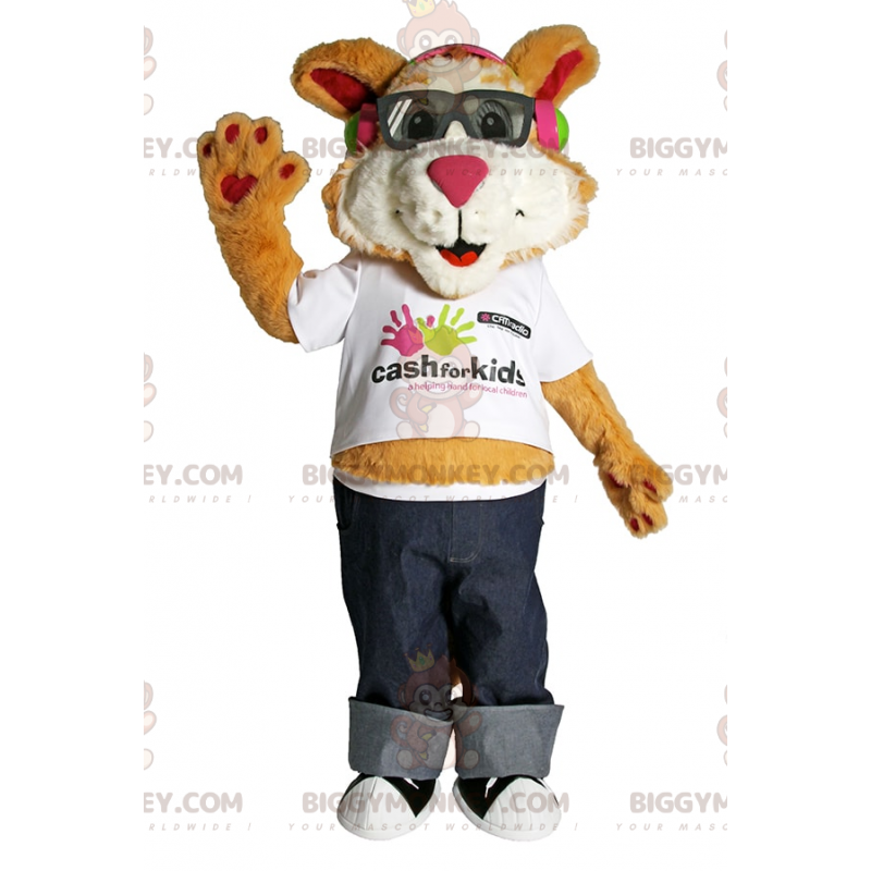 Traje de mascote Puppy BIGGYMONKEY™ com óculos de sol e jeans –