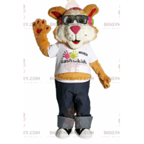 Puppy BIGGYMONKEY™ Mascot Costume with Sunglasses and Jeans –