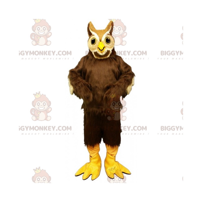 Traje de mascote de coruja de penas compridas BIGGYMONKEY™ –