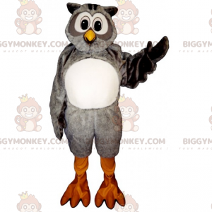 Fantasia de mascote BIGGYMONKEY™ de coruja cinza e branca –