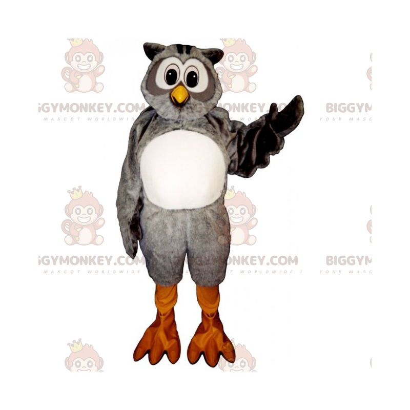 Fantasia de mascote BIGGYMONKEY™ de coruja cinza e branca –