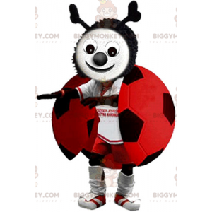 Traje de mascote BIGGYMONKEY™ Cegonha cinza com chapéu vermelho